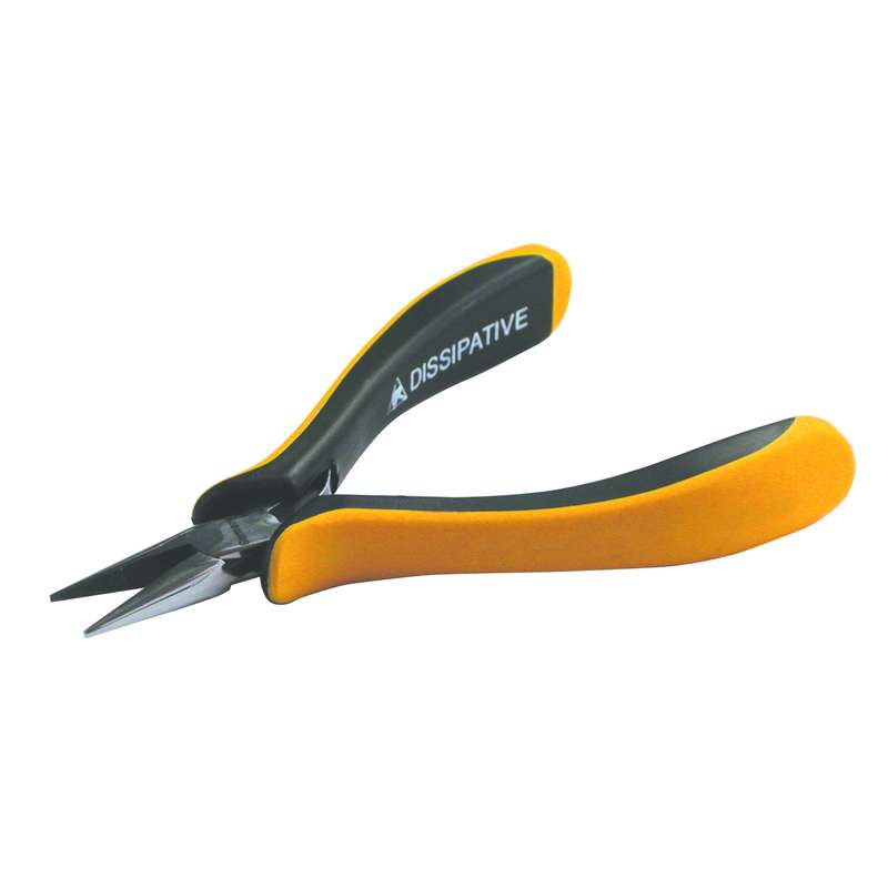 ESD-Safe Pliers, Straight Snipe Nose, Serrated Jaws with Ergo Grip Handles, 4-23/32"